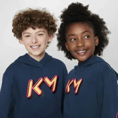 Nike Kylian Mbappé Club Fleece hoodie à capuche enfant logo KM bleu marine FZ5321-478