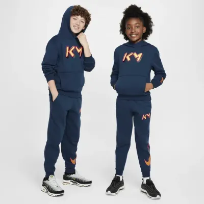 Nike Kylian Mbappé Club Fleece hoodie à capuche enfant logo KM bleu marine FZ5321-478