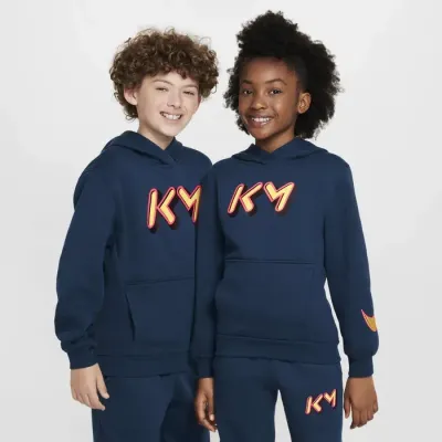 Nike Kylian Mbappé Club Fleece hoodie à capuche enfant logo KM bleu marine FZ5321-478