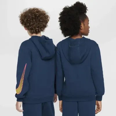 Nike Kylian Mbappé Club Fleece hoodie à capuche enfant logo KM bleu marine FZ5321-478