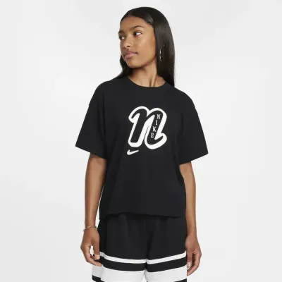 Nike Sportswear t-shirt boxy logo script cursif fille noir FZ5562-010