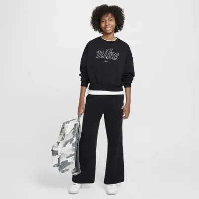 Nike Sportswear Club Fleece sweat boxy col rond logo script cursif fille noir FZ5566-010