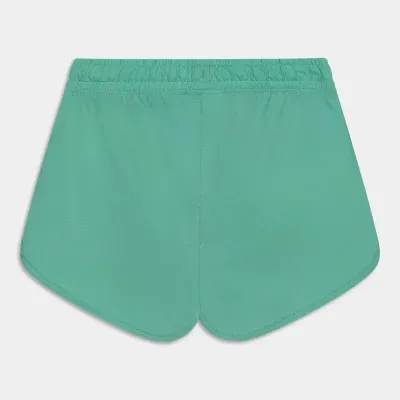 Short Champion Joyful Heart Shorts turquoise fille avec graphisme cœur ailé et arc-en-ciel, 100 % coton, référence 404933-BS049