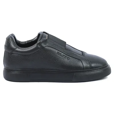 Basket homme Elito EL-2562-N en cuir noir avec semelle blanche épaisse et design moderne sans lacets