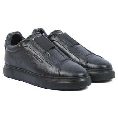 Basket homme Elito EL-2562-N en cuir noir avec semelle blanche épaisse et design moderne sans lacets