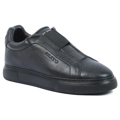 Basket homme Elito EL-2562-N en cuir noir avec semelle blanche épaisse et design moderne sans lacets