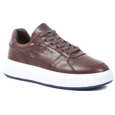 Sneakers homme Elito EL-2570-M en cuir marron avec lacets et semelle épaisse blanche