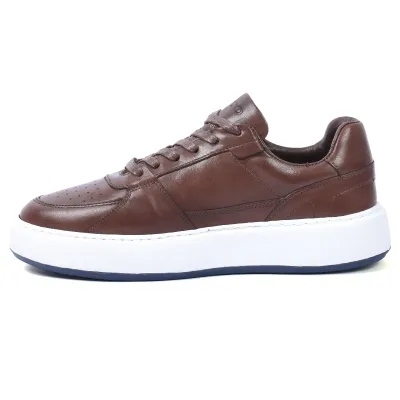 Sneakers homme Elito EL-2570-M en cuir marron avec lacets et semelle épaisse blanche