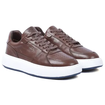 Sneakers homme Elito EL-2570-M en cuir marron avec lacets et semelle épaisse blanche