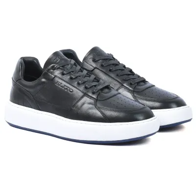 Sneakers homme Elito EL-2570-N en cuir noir avec lacets et semelle épaisse blanche