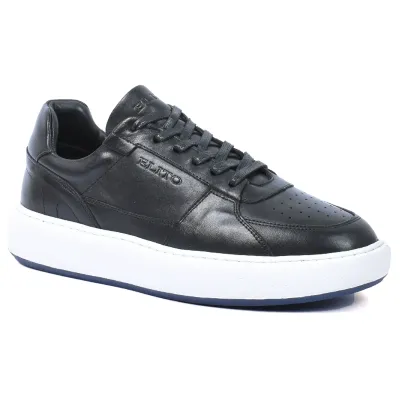 Sneakers homme Elito EL-2570-N en cuir noir avec lacets et semelle épaisse blanche