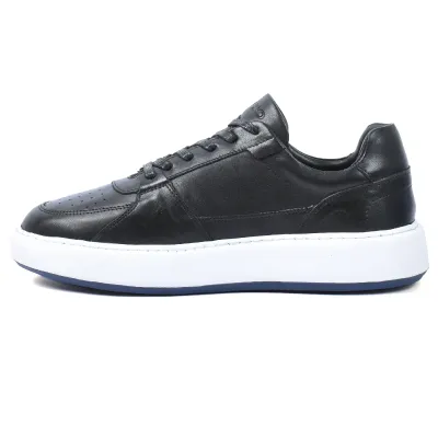 Sneakers homme Elito EL-2570-N en cuir noir avec lacets et semelle épaisse blanche