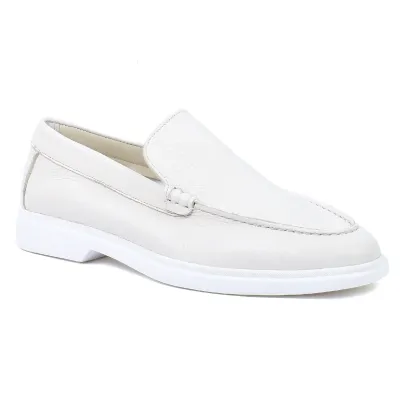 Mocassins homme Elito EL-2670-BG en cuir beige avec finition élégante et semelle blanche
