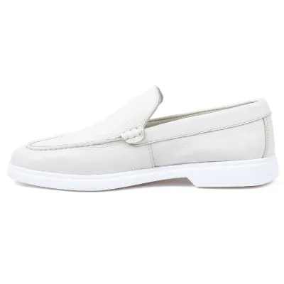 Mocassins homme Elito EL-2670-BG en cuir beige avec finition élégante et semelle blanche