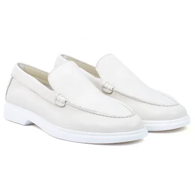 Mocassins homme Elito EL-2670-BG en cuir beige avec finition élégante et semelle blanche