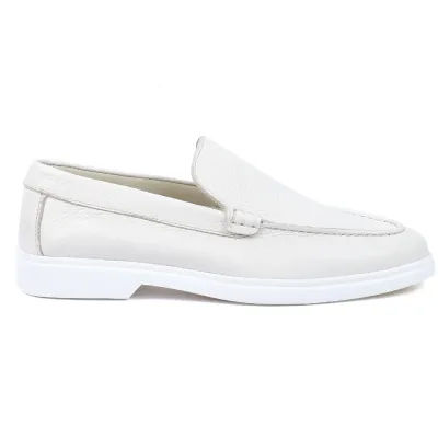 Mocassins homme Elito EL-2670-BG en cuir beige avec finition élégante et semelle blanche