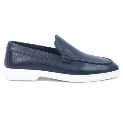Mocassins homme Elito EL-2670-BLM en cuir bleu marine avec semelle blanche élégante