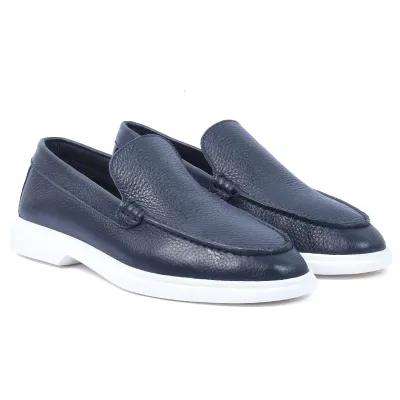 Mocassins homme Elito EL-2670-BLM en cuir bleu marine avec semelle blanche élégante