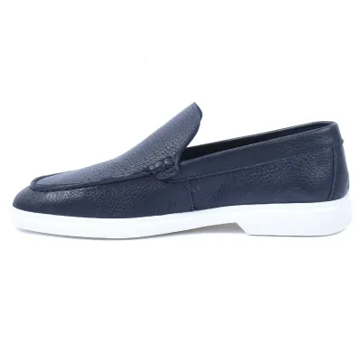 Mocassins homme Elito EL-2670-BLM en cuir bleu marine avec semelle blanche élégante