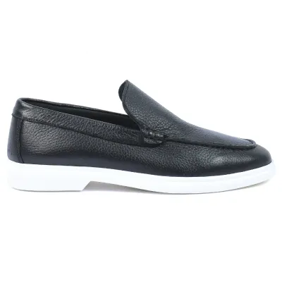 Mocassins homme Elito EL-2670-N en cuir noir avec design élégant et semelle blanche