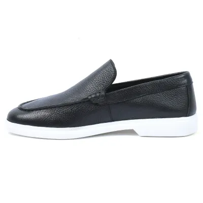 Mocassins homme Elito EL-2670-N en cuir noir avec design élégant et semelle blanche