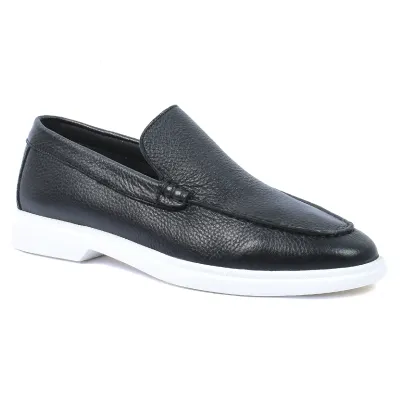 Mocassins homme Elito EL-2670-N en cuir noir avec design élégant et semelle blanche