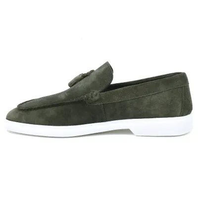 Mocassins homme Elito EL-2672-DVT en daim vert avec pampilles élégantes et semelle blanche
