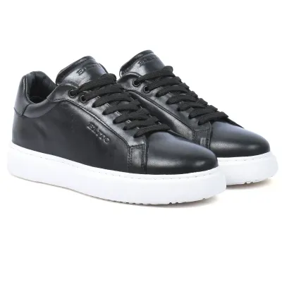 Sneakers homme Elito EL-2690-N en cuir noir avec lacets et design minimaliste élégant