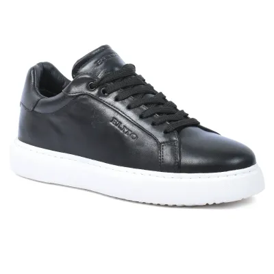 Sneakers homme Elito EL-2690-N en cuir noir avec lacets et design minimaliste élégant
