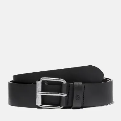 Ceinture Timberland noire en cuir recyclé avec boucle métal finition argent vieilli largeur 40 mm référence TB0A23UE001