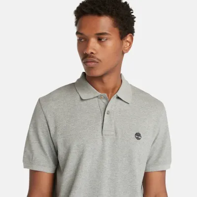 Polo Timberland Millers River gris chiné homme en coton biologique avec logo brodé et tissu piqué respirant TB0A26N4052