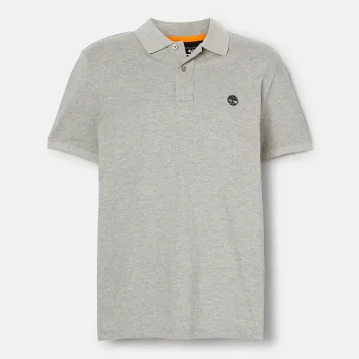Polo Timberland Millers River gris chiné homme en coton biologique avec logo brodé et tissu piqué respirant TB0A26N4052