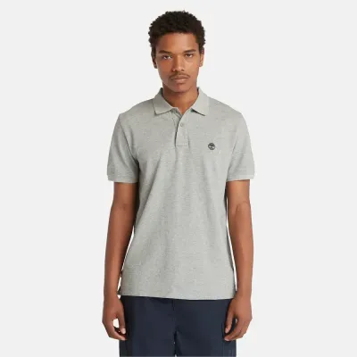 Polo Timberland Millers River gris chiné homme en coton biologique avec logo brodé et tissu piqué respirant TB0A26N4052
