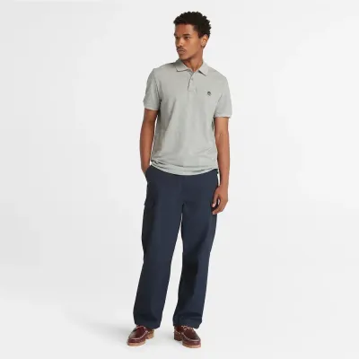 Polo Timberland Millers River gris chiné homme en coton biologique avec logo brodé et tissu piqué respirant TB0A26N4052