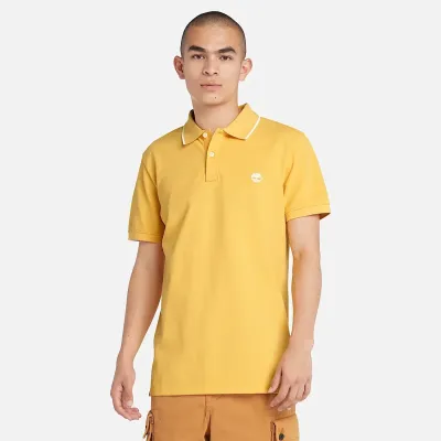 Polo Timberland Millers River Printed Neck jaune homme en coton biologique avec col contrasté et logo brodé TB0A26NFEG4