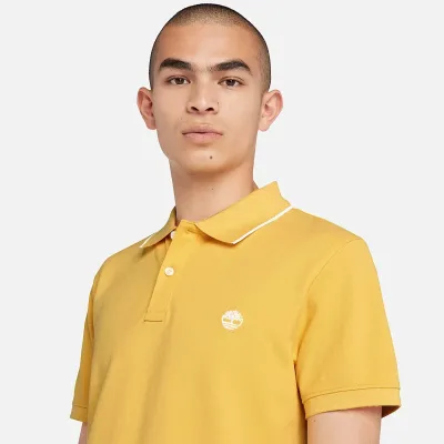 Polo Timberland Millers River Printed Neck jaune homme en coton biologique avec col contrasté et logo brodé TB0A26NFEG4