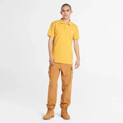 Polo Timberland Millers River Printed Neck jaune homme en coton biologique avec col contrasté et logo brodé TB0A26NFEG4