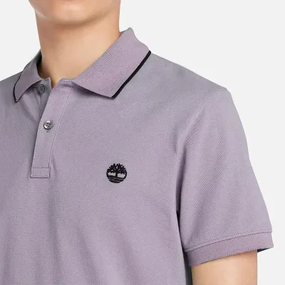 Polo Timberland Millers River Printed Neck violet homme en coton biologique avec col contrasté et logo brodé TB0A26NFEG7