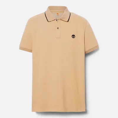Polo Timberland Millers River Printed Neck beige  homme en coton biologique avec col contrasté et logo brodé TB0A26NFEH3