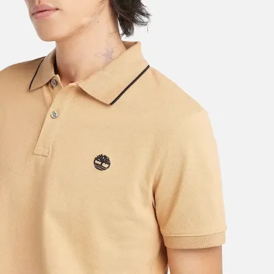 Polo Timberland Millers River Printed Neck beige  homme en coton biologique avec col contrasté et logo brodé TB0A26NFEH3