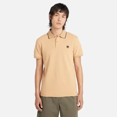 Polo Timberland Millers River Printed Neck beige  homme en coton biologique avec col contrasté et logo brodé TB0A26NFEH3