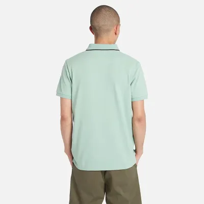 Polo Timberland Millers River Printed Neck vert d'eau homme en coton biologique avec col contrasté et logo brodé TB0A26NFEW0