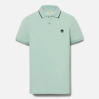 Polo Timberland Millers River Printed Neck vert d'eau homme en coton biologique avec col contrasté et logo brodé TB0A26NFEW0