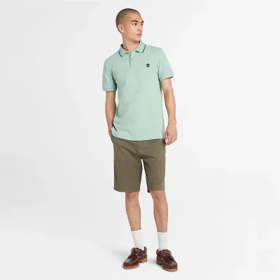 Polo Timberland Millers River Printed Neck vert d'eau homme en coton biologique avec col contrasté et logo brodé TB0A26NFEW0