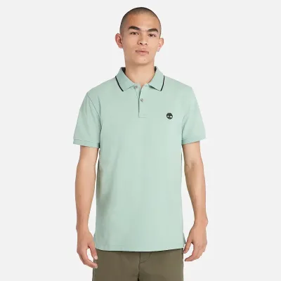 Polo Timberland Millers River Printed Neck vert d'eau homme en coton biologique avec col contrasté et logo brodé TB0A26NFEW0