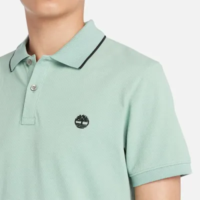 Polo Timberland Millers River Printed Neck vert d'eau homme en coton biologique avec col contrasté et logo brodé TB0A26NFEW0