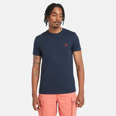 T-shirt Timberland Short Sleeve Tee homme bleu saphir foncé TB0A2BPR433, col rond coton bio