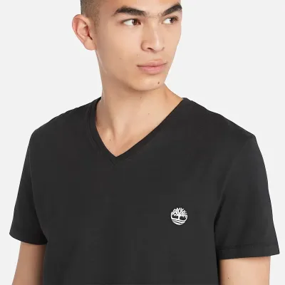 T-shirt Timberland col V manches courtes homme noir coton bio TB0A2BPT001