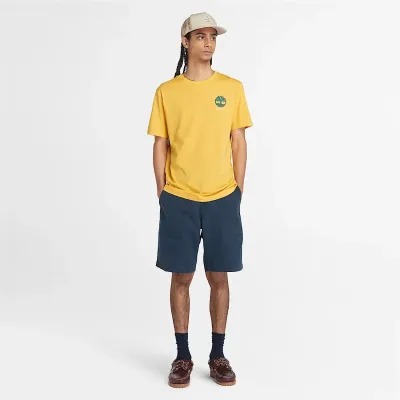 T-shirt Timberland homme jaune en coton biologique avec logo poitrine et grand motif graphique outdoor au dos TB0A5UDYEG4