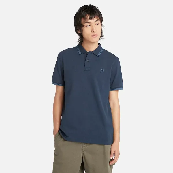 MILLERS RIVER TIPPED PIQUE SHORT SLEEVE POLO BLEU MARINE